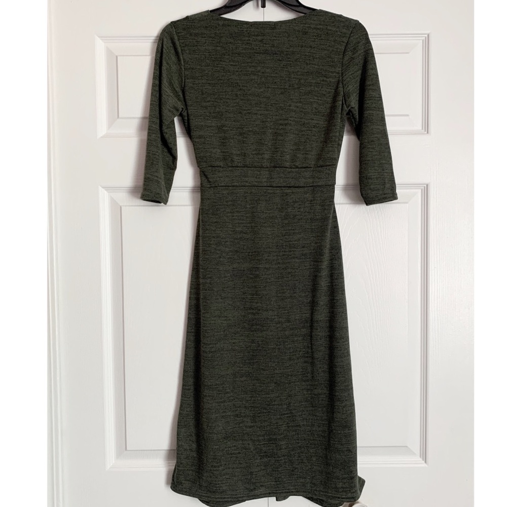 Last one Olive Green Bodycon Knit Wrap Sweater Dress - Picture 9 of 16